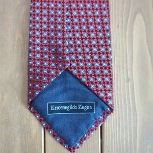 Ermenegildo Zegna Red and Blue Silk Geometric Neck Tie